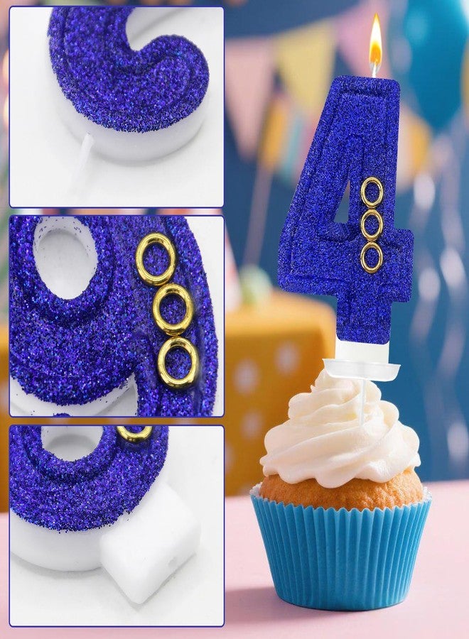 Zailo Blue Gold Ring Number Birthday Candle Glitter Gold Ring Hedgehog Theme Number Candle Cake Decoration Suitable for Birthday Decoration Anniversary Party Supplies (4, Deep Blue) - Image 3